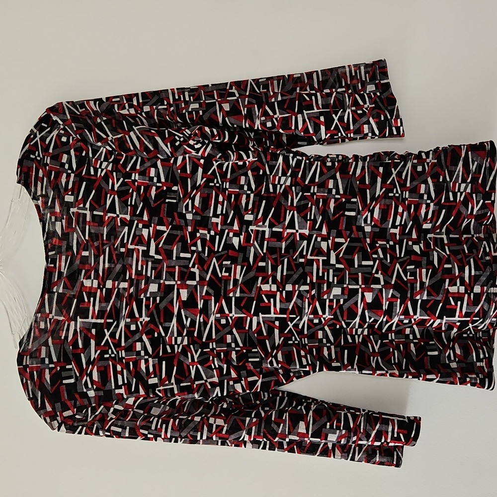 Y2K Geometric Print‎ Mesh Top Ruched Bodice Babydoll Size Large - Picture 8 of 13